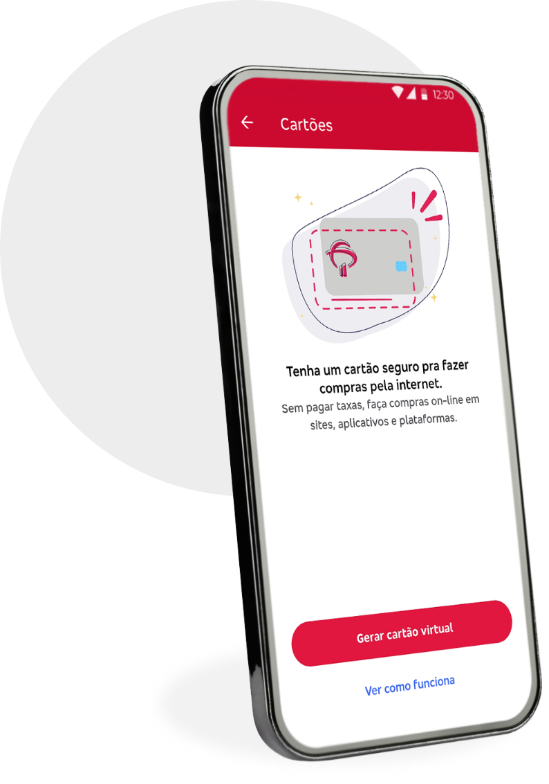 #BradescoAcessivel #PraTodoMundoVer Texto | Tenha um cartão seguro para fazer compras pela internet. Sem pagar taxas, faça compras on-line em sites, aplicativos e plataformas. | A imagem é do com a tela do aplicativo Bradesco Cartões na seção do Cartão Virtual.