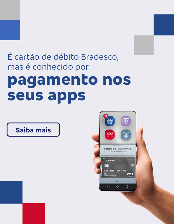 #BradescoAcessivel #ParaTodoMundoVer: em um fundo cinza com pequenos quadrados nos tons cinza, azul e vermelho, do lado direito lemos o seguinte texto: “Opina Cartões. Aqui você testa e opina primeiro.”  Abaixo, temos o botão “Quero fazer parte”. Do lado direito vemos a ilustração de uma mulher sentada em uma caixa com desenhos de cartões e moedas flutuando ao seu redor. Fim da descrição.